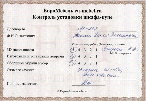 Отзывы о шкафах-купе на заказ в Москве