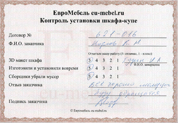 Отзывы о шкафах-купе на заказ в Москве