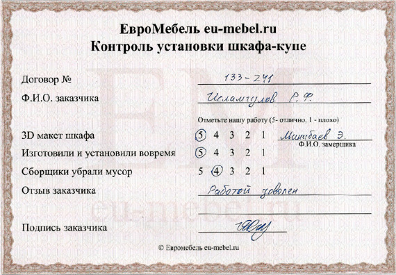 Отзывы о шкафах-купе на заказ в Москве
