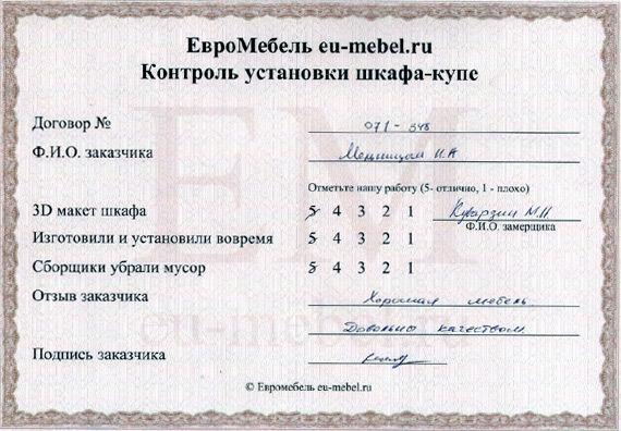 Отзывы о шкафах-купе на заказ в Москве