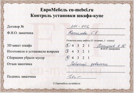 Отзывы о шкафах-купе на заказ в Москве