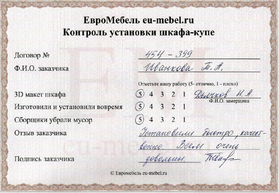 Отзывы о шкафах-купе на заказ в Москве