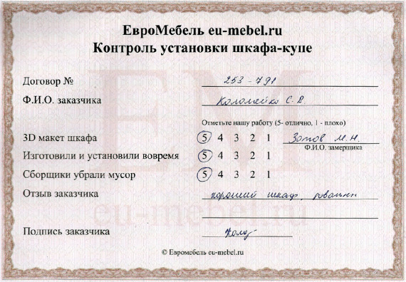 Отзывы о шкафах-купе на заказ в Москве