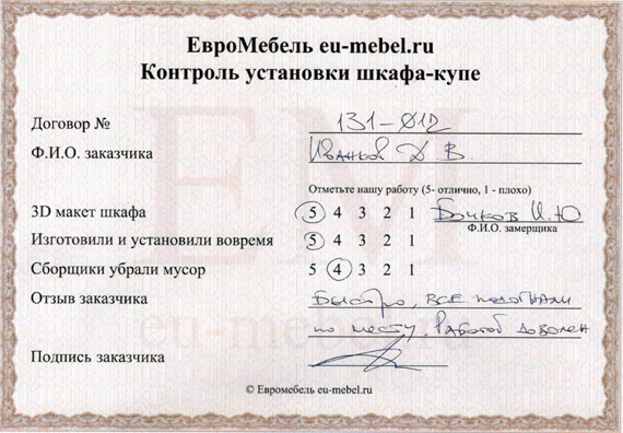 Отзывы о шкафах-купе на заказ в Москве