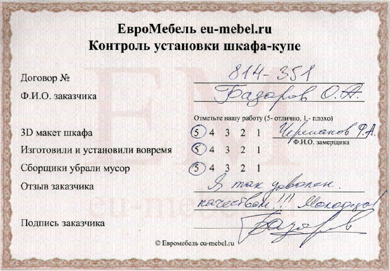 Отзывы о шкафах-купе на заказ в Москве