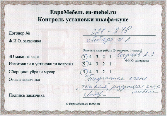Отзывы о шкафах-купе на заказ в Москве