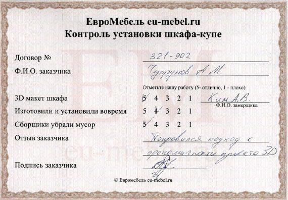 Отзывы о шкафах-купе на заказ в Москве
