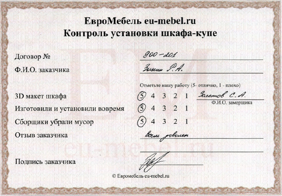 Отзывы о шкафах-купе на заказ в Москве