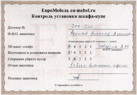 Отзывы о шкафах-купе на заказ в Москве